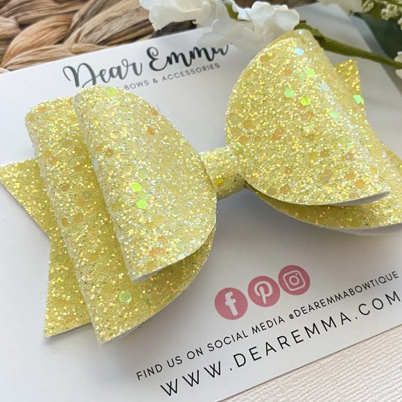 Yellow Rain Chunky Glitter Hair Bow - Picture 2 of 5